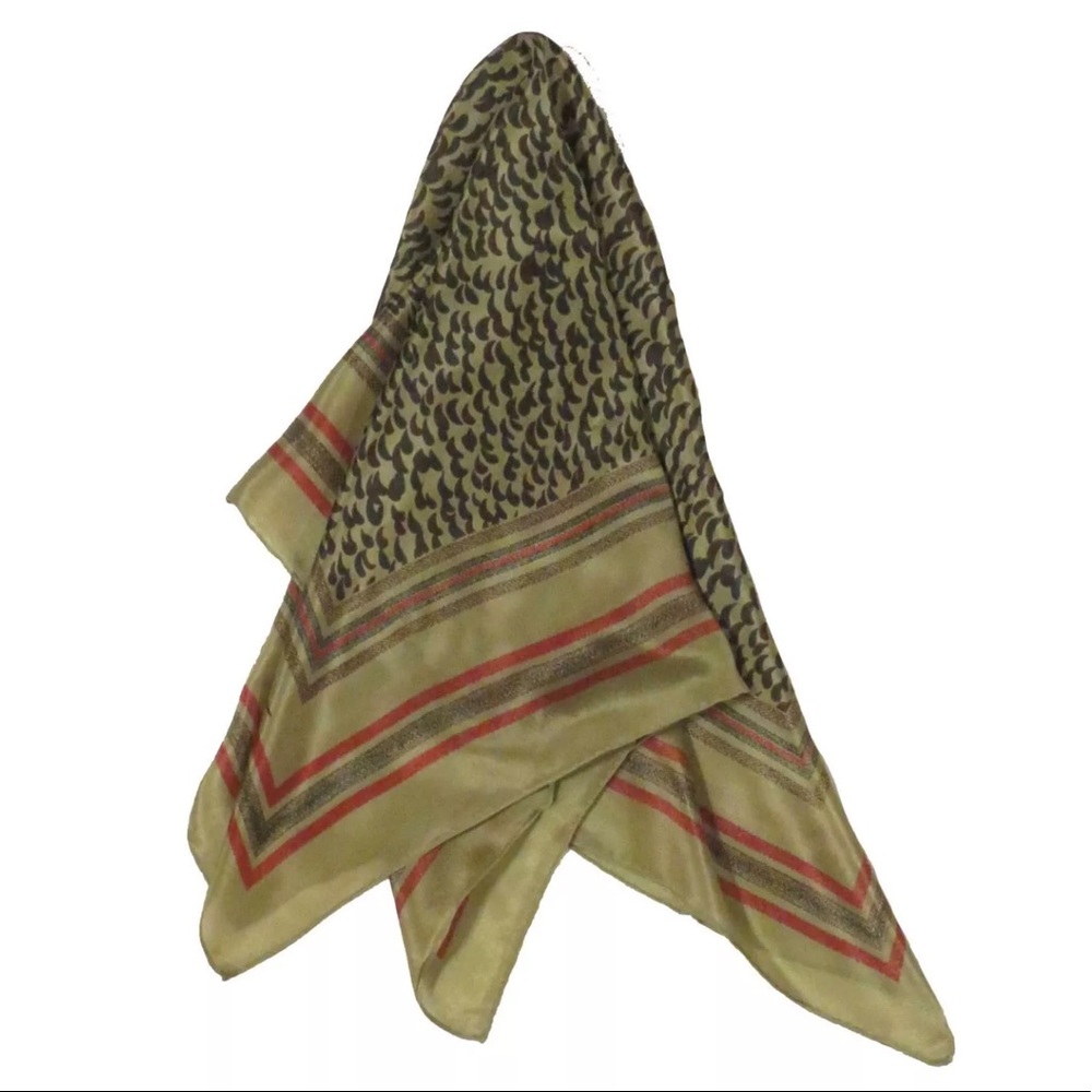 Anne Klein scarf pea soup green, red & black